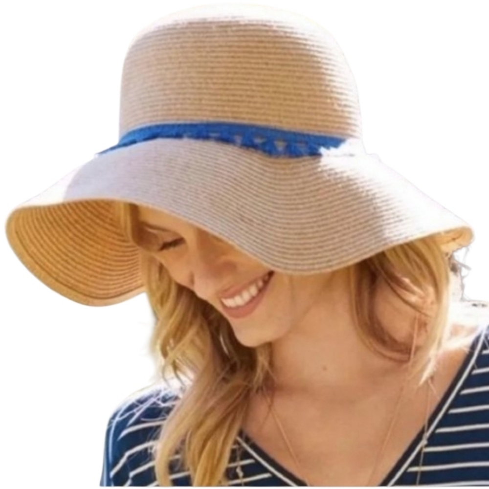 Matilda Jane Women's Straw Hat Blue Fringe Onesize